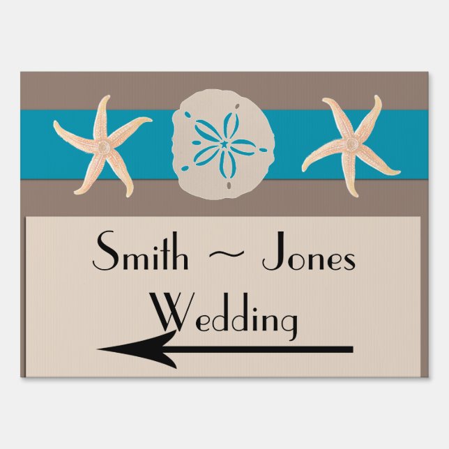 Brown Turquoise Band Wedding Direction Sign (Front)