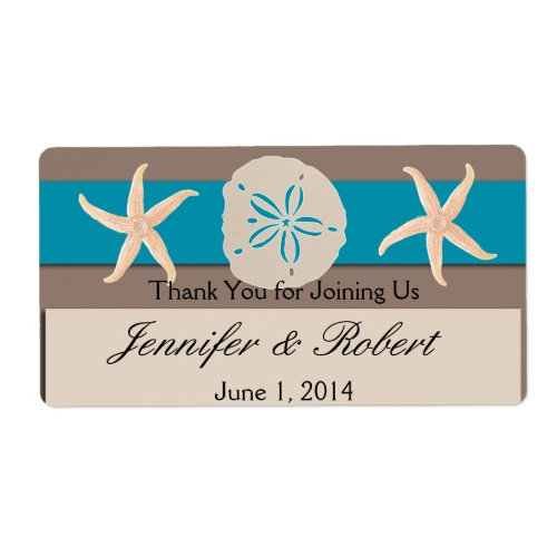 Brown Turquoise Band Wedding Water Bottle Label