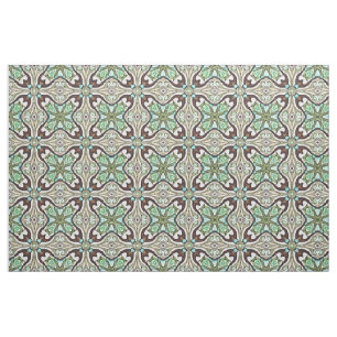 Brown Turquoise Blue Retro Nouveau Deco Pattern Fabric