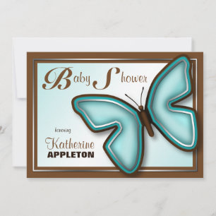 Brown Turquoise Butterfly Baby Shower Invitations