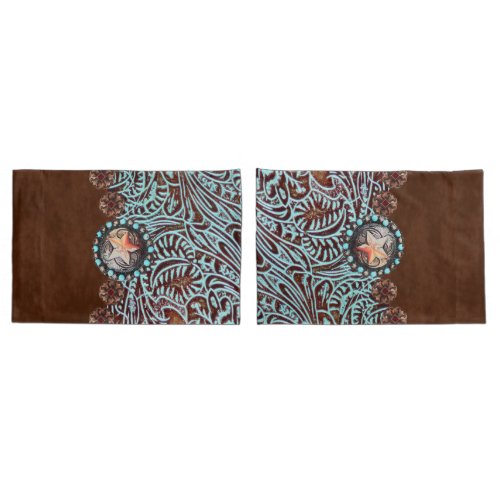 brown turquoise cowboy western country pattern  pillow case