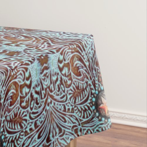 brown turquoise cowboy western country pattern  tablecloth