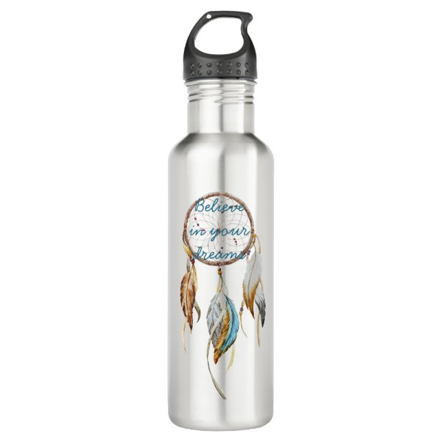 Brown Turquoise Dream Catcher Stainless Steel Water Bottle (Front)