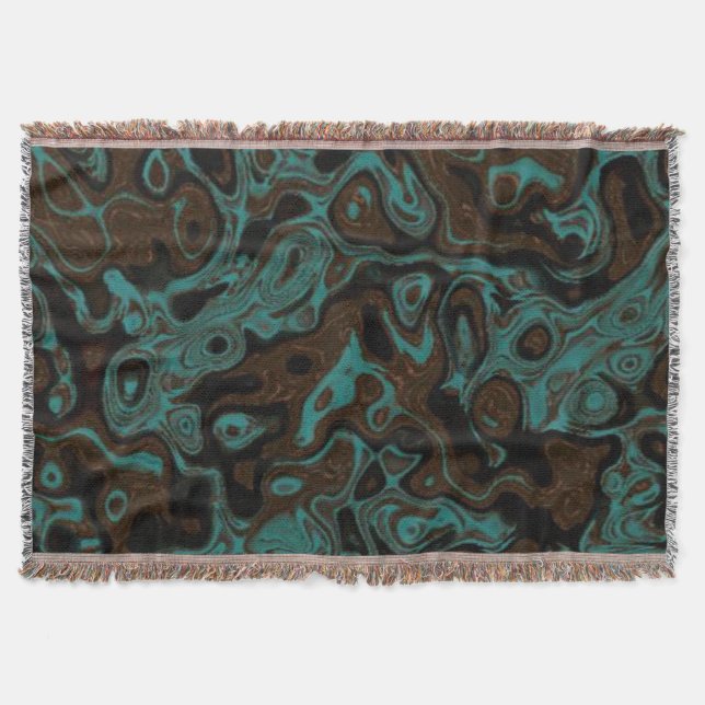 Brown & Turquoise Marble Design - Throw Blanket (Front)