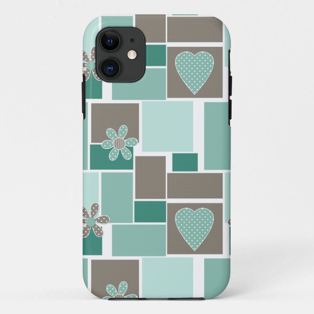 Brown turquoise patchwork of square patches  Case-Mate iPhone case (Back)