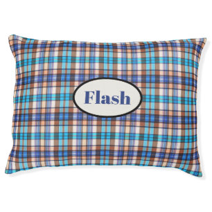 Brown & Turquoise Plaid Pet Bed