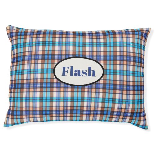 Brown & Turquoise Plaid Pet Bed