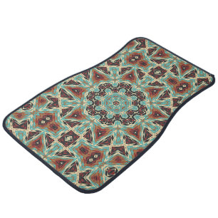 Brown Turquoise Red Orange Mandala Tribal Art Car Floor Mat