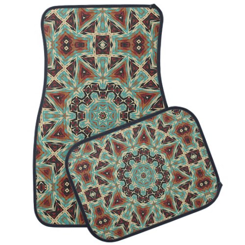 Brown Turquoise Red Orange Mandala Tribal Art Car Floor Mat