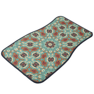 Brown Turquoise Red Orange Mandala Tribal Art Car Floor Mat
