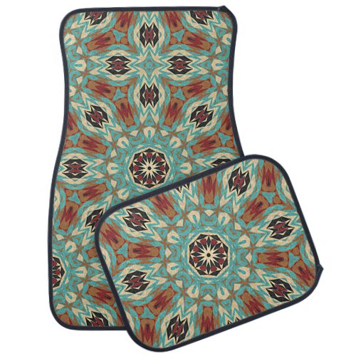 Brown Turquoise Red Orange Mandala Tribal Art Car Floor Mat