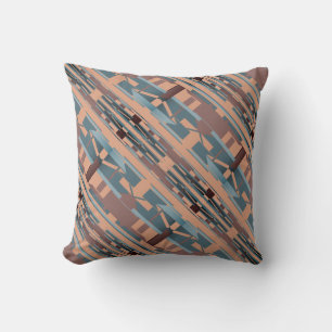 Brown Turquoise Terracotta Diagonal Large Mosaics Throw Pillow