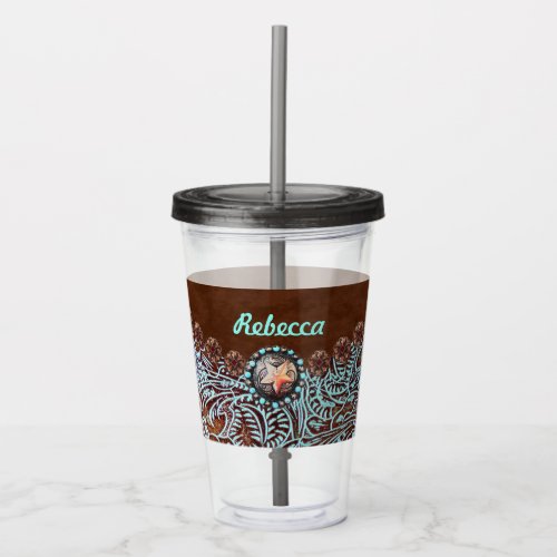 brown turquoise western country cowgirl bridesmaid acrylic tumbler
