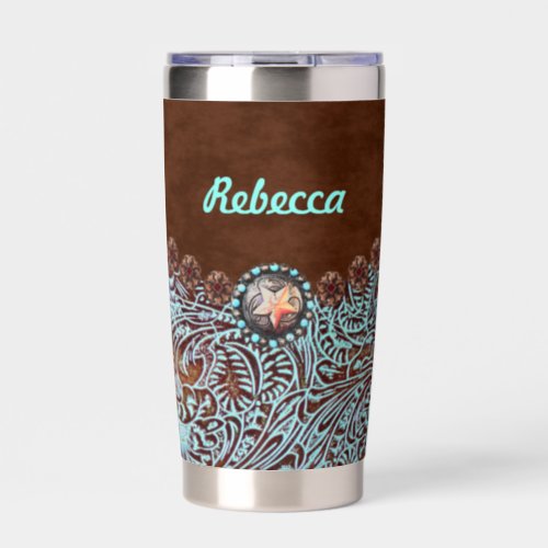 brown turquoise western country cowgirl bridesmaid insulated tumbler