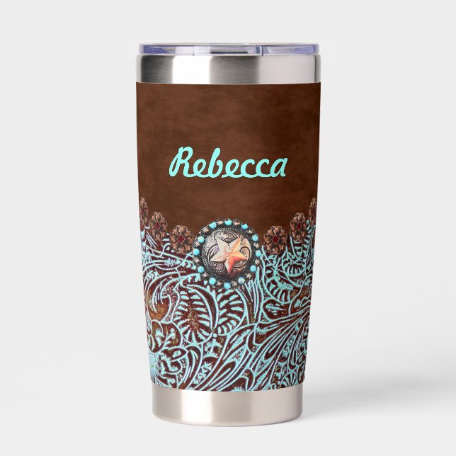 brown turquoise western country cowgirl bridesmaid insulated tumbler (Front)