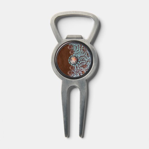 brown turquoise western country leather pattern divot tool