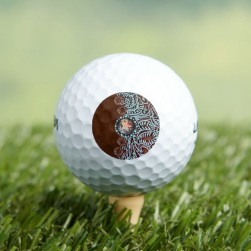 brown turquoise western country leather pattern golf balls