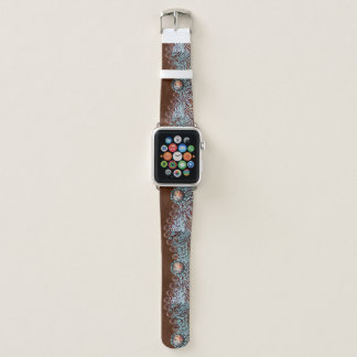 brown turquoise western country tooled leather apple watch band