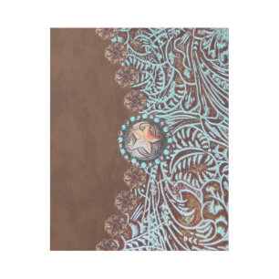 brown turquoise western country tooled leather gallery wrap