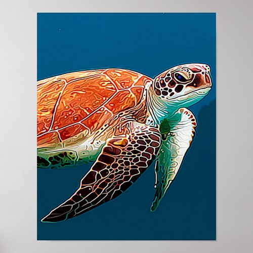 BROWN TURTLE SWIMMING POSTER