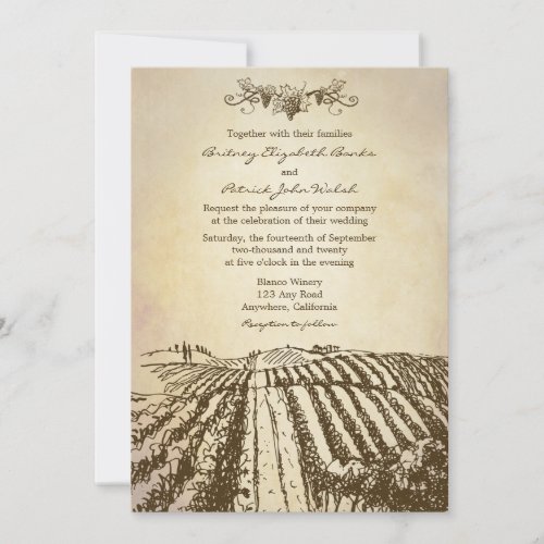 Brown Tuscan Winery Vineyard Wedding Invitations