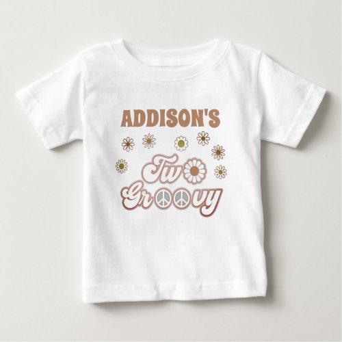 Brown Two Groovy Retro 2nd Birthday  Baby T_Shirt