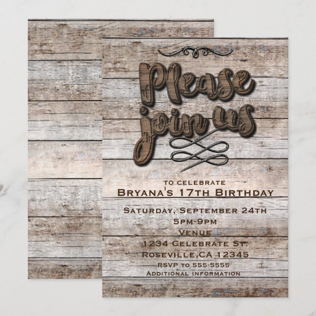 Brown Type Rustic Wood Elegant Invitation (Front/Back)