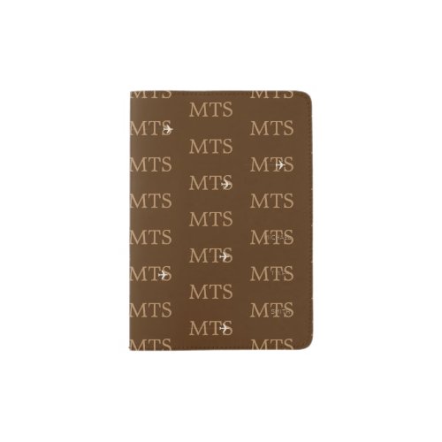 brown typography pattern of initials travel passport holder