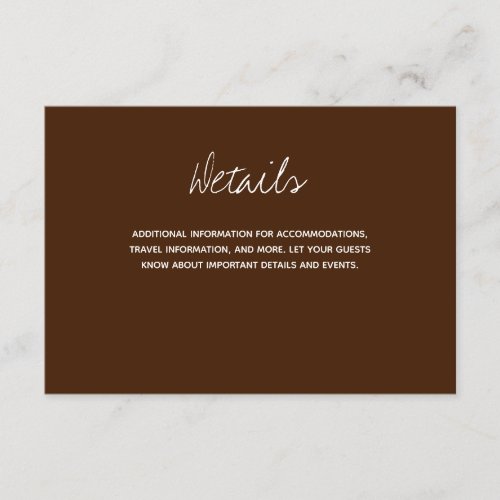 Brown Typography Wedding Details Enclosure Card