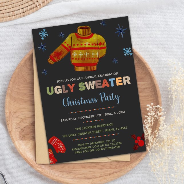 Brown Ugly Sweater Christmas Holiday Party Invitation (Brown Ugly Sweater Invitations)