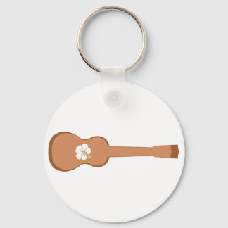 Brown Ukulele and white hibiscus Keychain