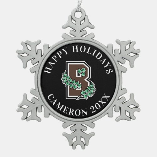 Brown University B Snowflake Pewter Christmas Ornament