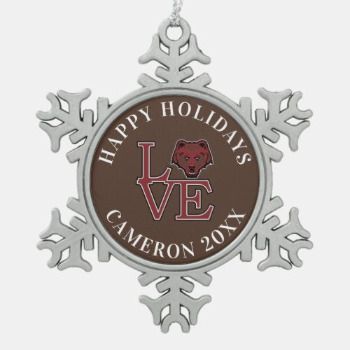 Brown University Love Snowflake Pewter Christmas Ornament