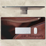Brown Unzipped faux Leather Customizable Desk Mat<br><div class="desc">Unzipped Leather is a fun twist to faux leather. This sophisticated executive style desk mat, inspired by rich brown leather and an unzipped brass zipper and sensuous satin, has the look of fine leather including piping and stitching. Personalize with Your Own Name or Business Name. This image is original photography...</div>