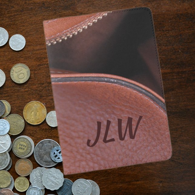 Brown Unzipped Faux Leather Monogrammed Passport Holder (Creator Uploaded)