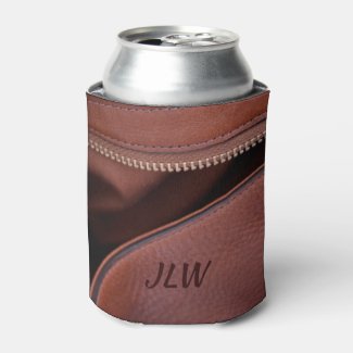 Brown Unzipped Leather Can Cooler