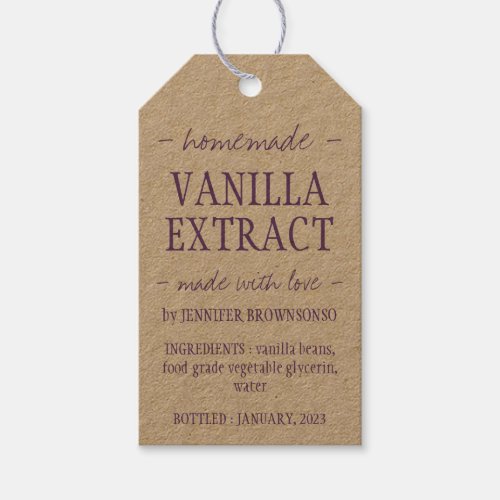 Brown Vanilla Extract Bottle Homemade craft Gift Tags