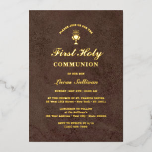 Brown Velvet Marble First Communion Foil Invitation