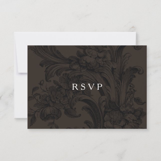 Brown Victorian ornamental RSVP w meal choices Card (Back)