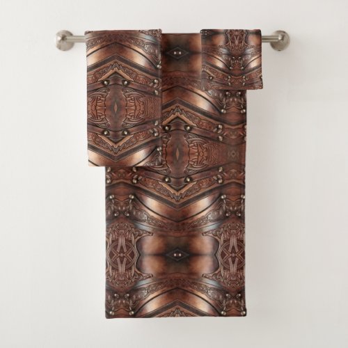 Brown Viking Armor leather print Bath Towel Set