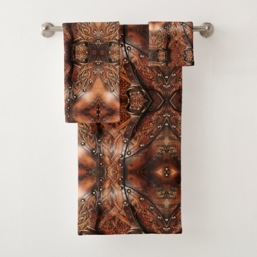 Brown Viking Armor Leather print Bath Towel Set