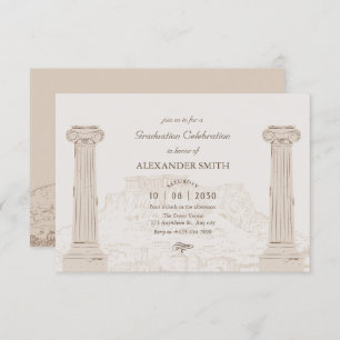 Brown vintage ancient architecture graduation invitation