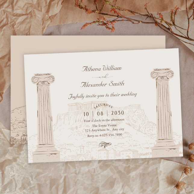 Brown vintage ancient architecture wedding  invitation (Creator Uploaded)