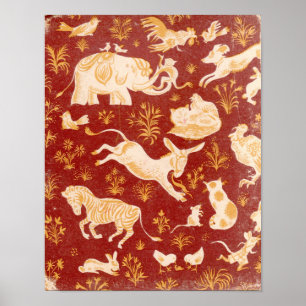 Brown vintage assorted animals art  poster