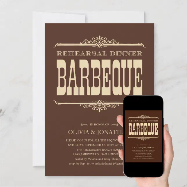 Brown Vintage Barbeque Rehearsal Dinner Invitation Zazzle
