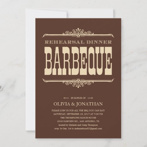 Brown Vintage Barbeque Rehearsal Dinner Invitation