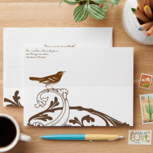 Brown Vintage Bird Wedding Envelopes