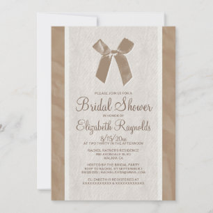 Brown Vintage Bow Linen Bridal Shower Invitations