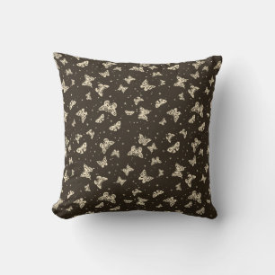 Brown vintage butterfly motif pattern throw pillow