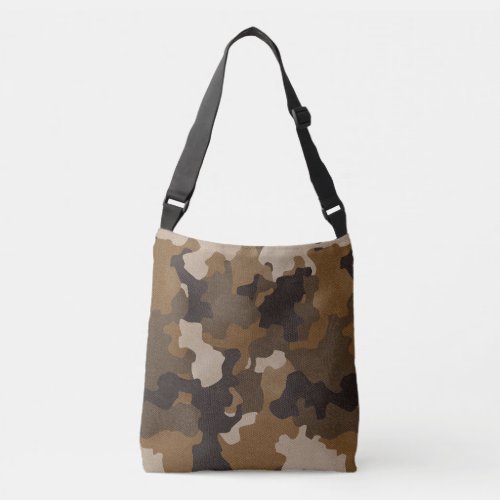 Brown Vintage Camo Realistic Worn Out Effect Crossbody Bag